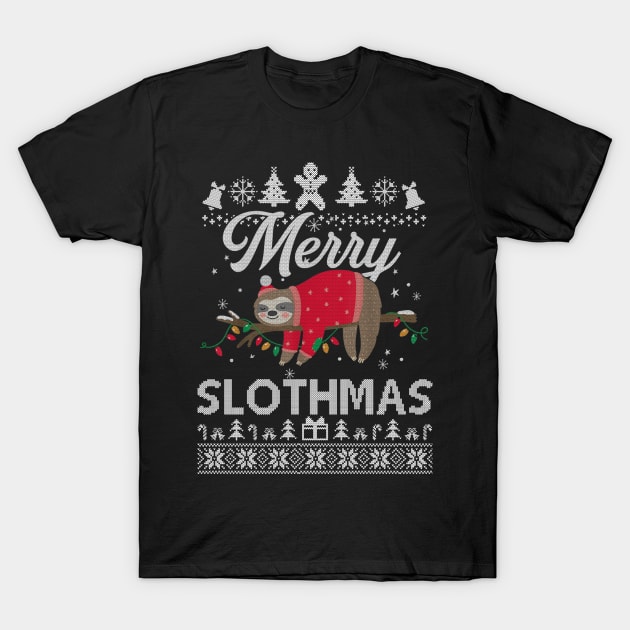 Merry Slothmas Funny Sloth Lazy Family Xmas Holiday Gift T-Shirt by SloanCainm9cmi